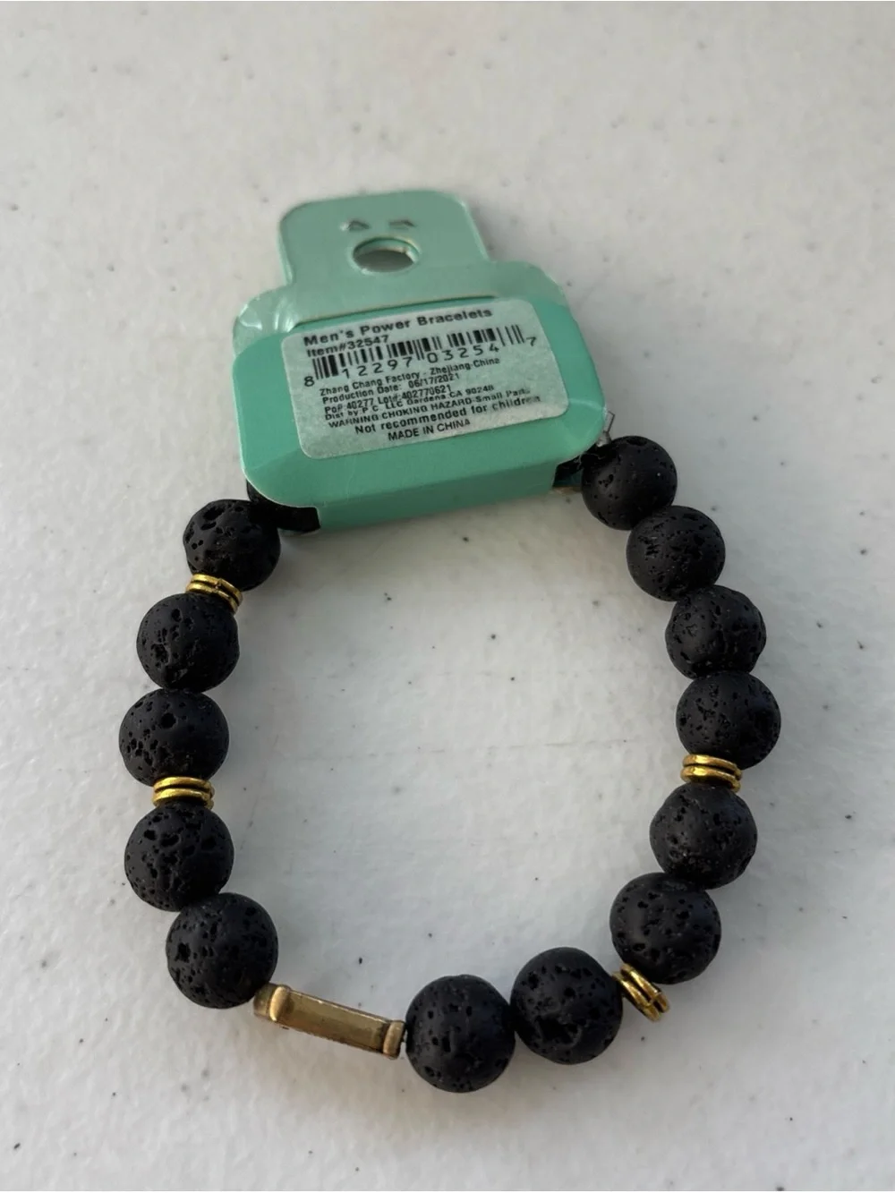 Earth Surf Men’s Stretch Beaded Brown Lava Rock Power Bracelet Anchor Accent NWT